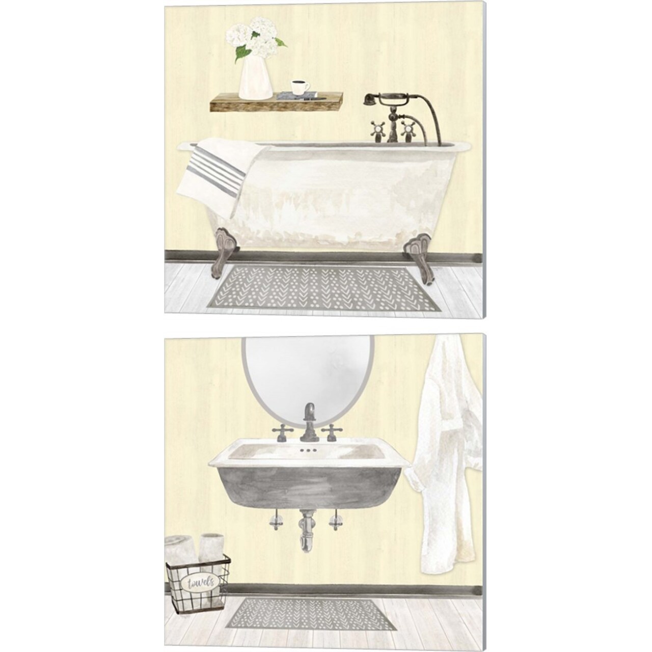 Farmhouse Bath Gray & Yellow 2 by Tara Reed 14" x 14" Canvas Wall Art (Set of 2)